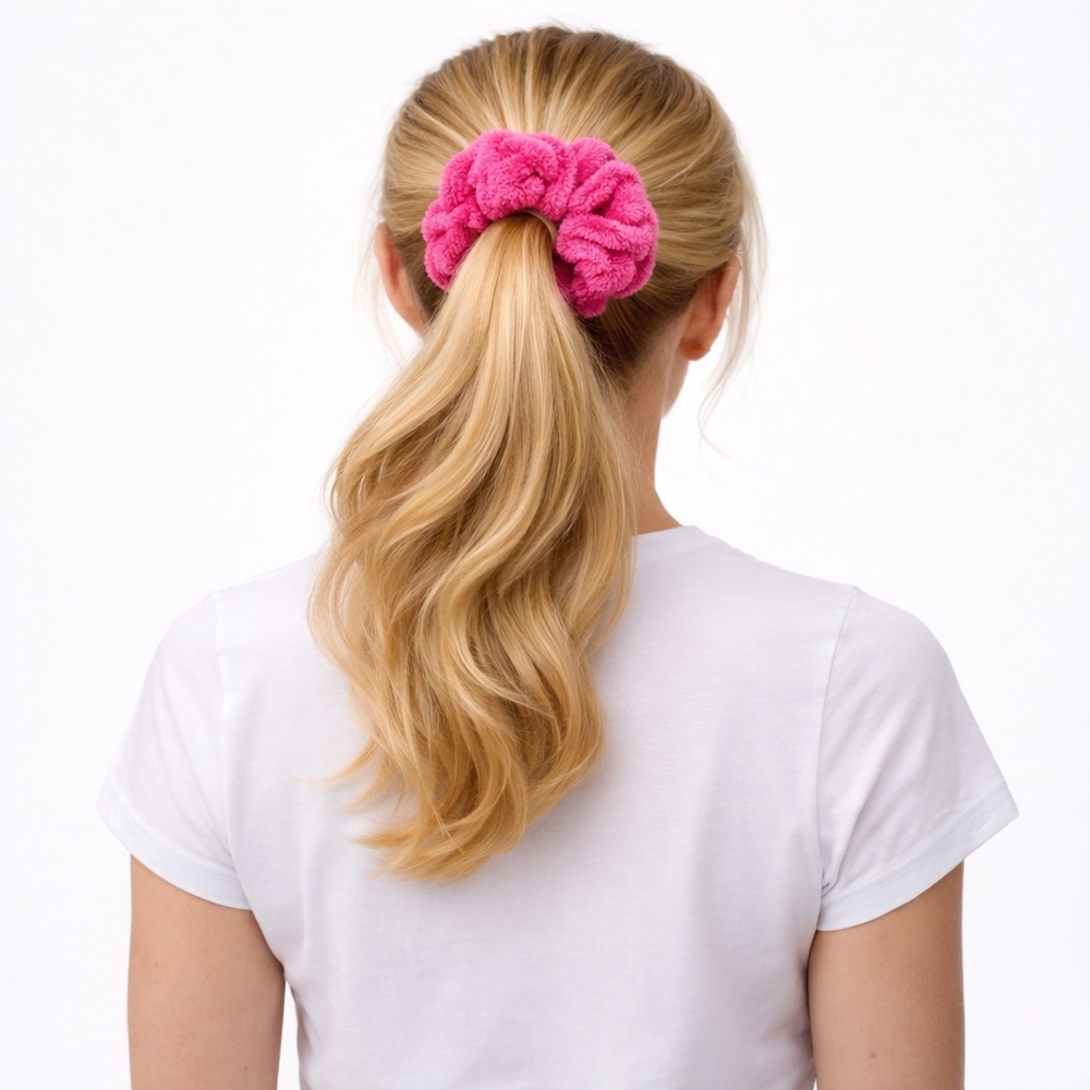 Handmade Large Crocheted Textured Large Scrunchie Ponytail Holder Hair Tie - New